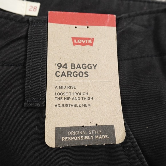 NEW Levis Pants Womens 28 Black Baggy Cargo High Rise Wide Leg Rave Grunge Army - Picture 10 of 15